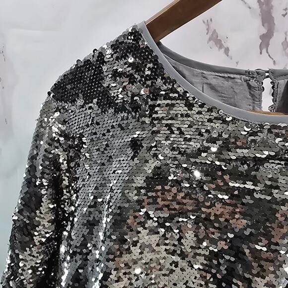 Volcom X Georgia May Jagger Shirt Womens Large All Over Sequin Silver Topper - Picture 2 of 11